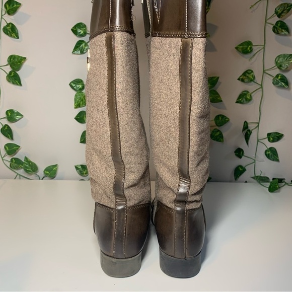 Tommy Hilfiger Tall Riding Boots Size 7 US Brown Beige Leather Textile Gold Logo - Picture 7 of 10